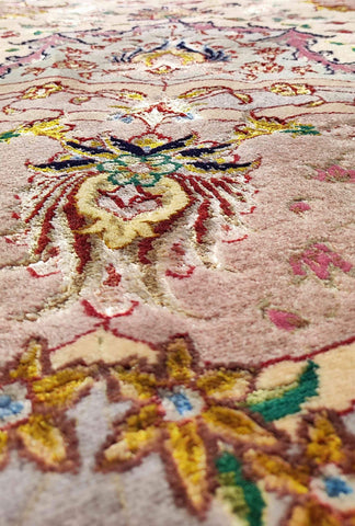 300 D Fine Persian Tabriz Red Round Yellow Rug - Rugoutlet