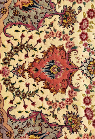 300 D Fine Persian Tabriz Red Round Yellow Rug - Rugoutlet