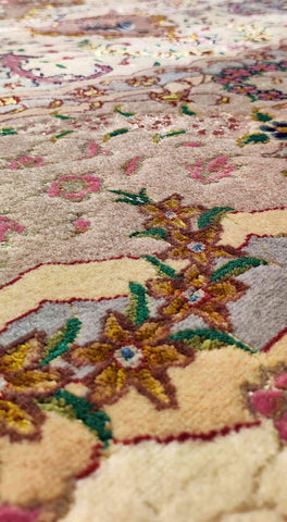 300 D Fine Persian Tabriz Red Round Yellow Rug - Rugoutlet