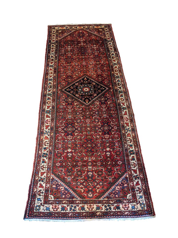 300 x 108 cm Persian Hamadan Red Traditional Brown Rug - Rugoutlet