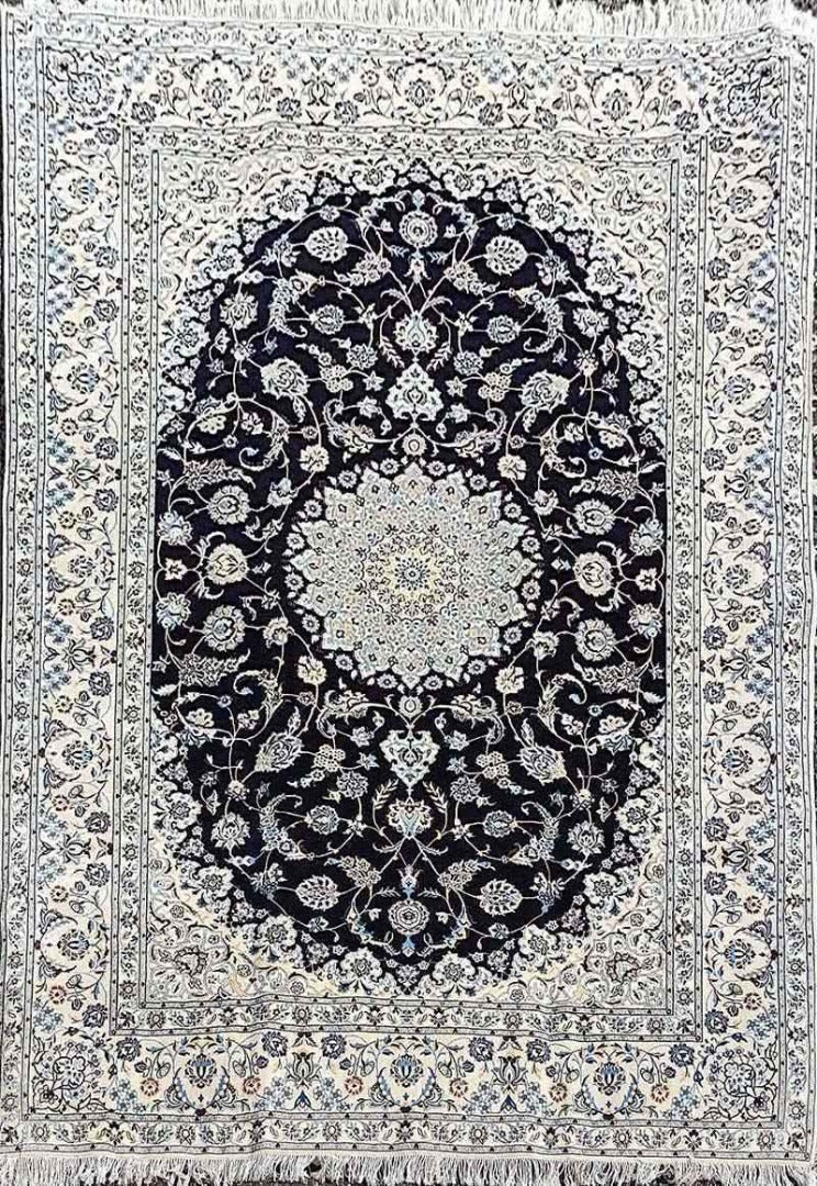 300 x 200 cm Fine Persian Nain Black floral Traditional Black Large Rug - Rugoutlet