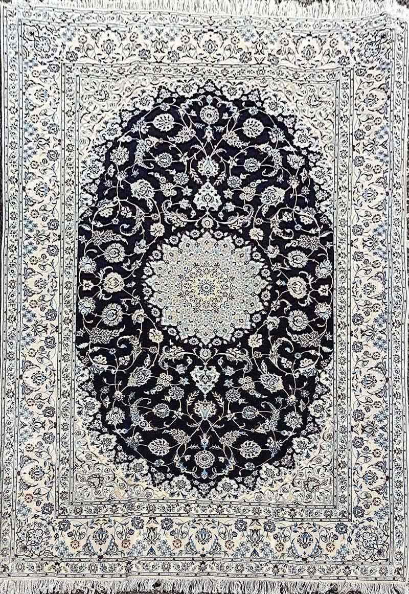 300 x 200 cm Fine Persian Nain Black floral Traditional Black Large Rug - Rugmaster