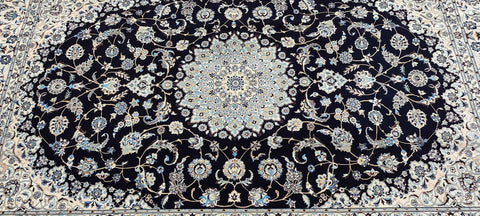 300 x 200 cm Fine Persian Nain Black floral Traditional Black Large Rug - Rugoutlet