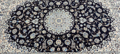 300 x 200 cm Fine Persian Nain Black floral Traditional Black Large Rug - Rugmaster