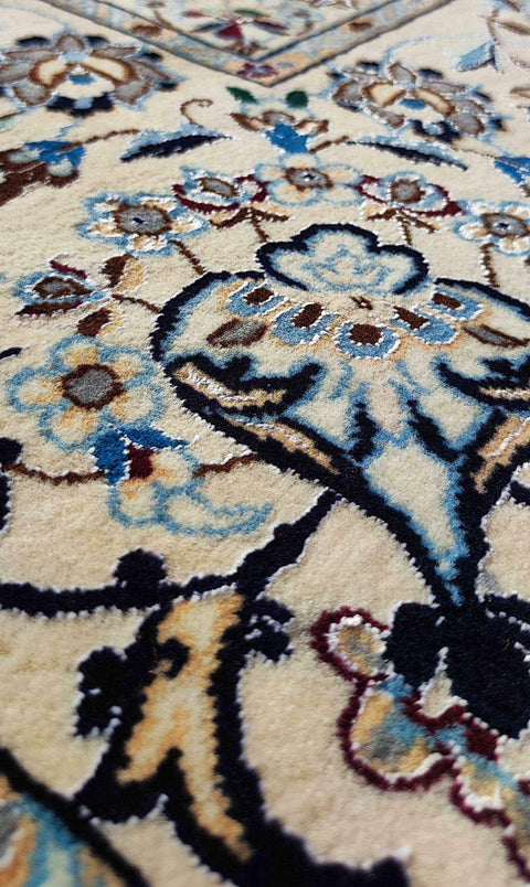 300 x 200 cm Fine Persian Nain Black floral Traditional Black Large Rug - Rugoutlet