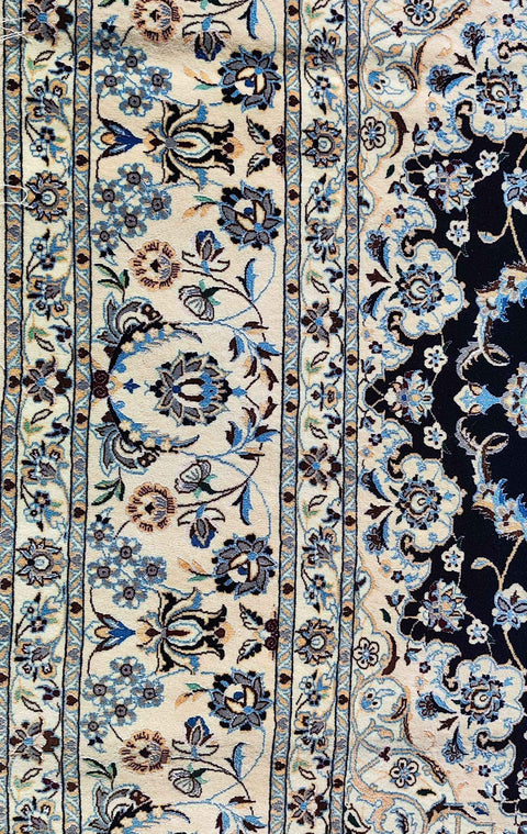 300 x 200 cm Fine Persian Nain Black floral Traditional Black Large Rug - Rugoutlet