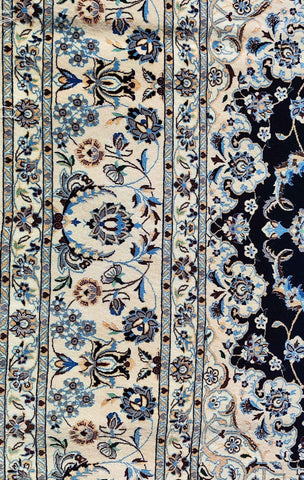 300 x 200 cm Fine Persian Nain Black floral Traditional Black Large Rug - Rugoutlet