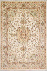 300 x 200 cm Fine Persian Tabriz Silk & wool Beige Traditional Large Rug - Rugmaster