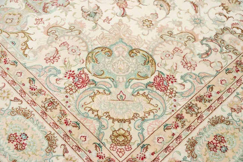 300 x 200 cm Fine Persian Tabriz Silk & wool Beige Traditional Large Rug - Rugoutlet