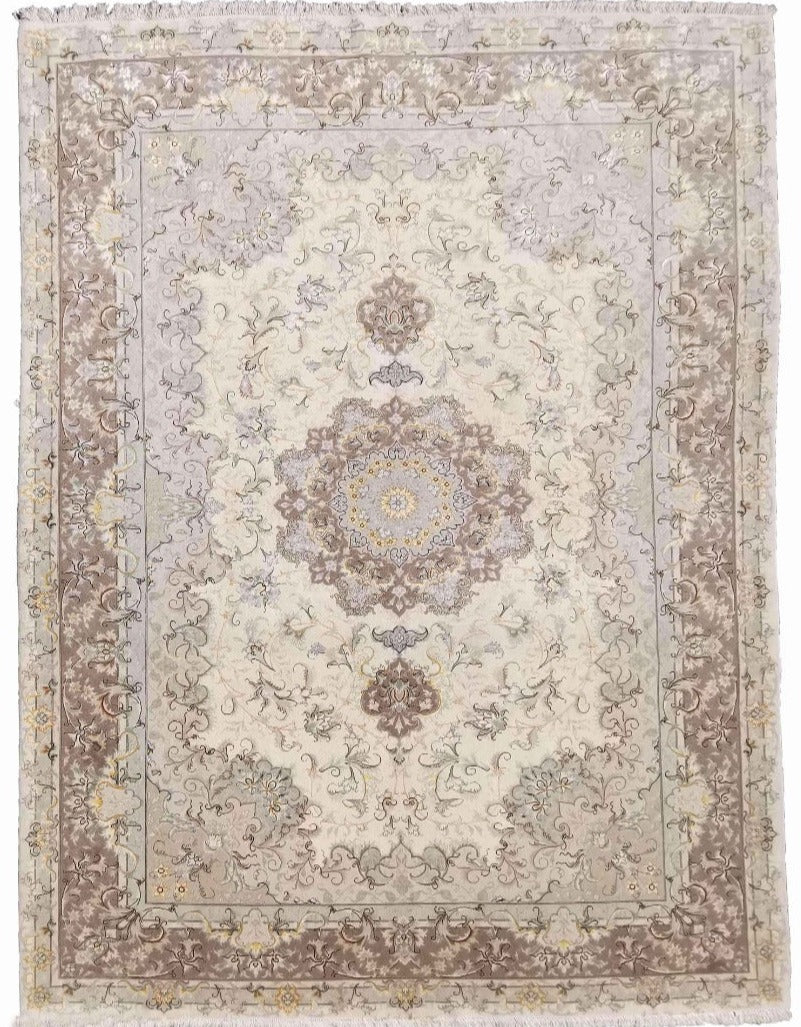 300 x 200 cm Fine Persian Tabriz Silk & wool Traditional Beige Large Rug - Rugoutlet