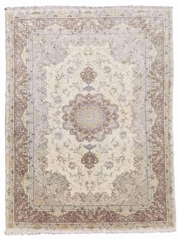 300 x 200 cm Fine Persian Tabriz Silk & wool Traditional Beige Large Rug - Rugoutlet