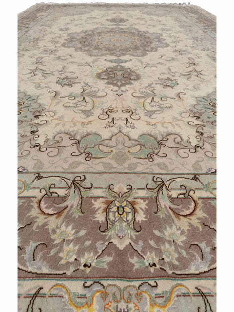 300 x 200 cm Fine Persian Tabriz Silk & wool Traditional Beige Large Rug - Rugoutlet