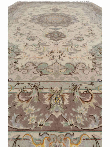 300 x 200 cm Fine Persian Tabriz Silk & wool Traditional Beige Large Rug - Rugoutlet