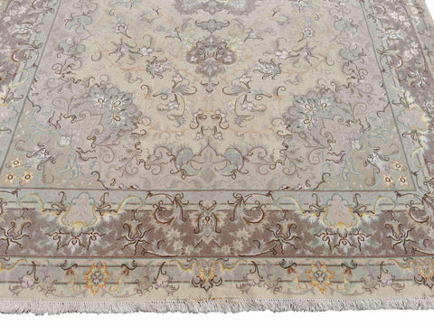 300 x 200 cm Fine Persian Tabriz Silk & wool Traditional Beige Large Rug - Rugoutlet