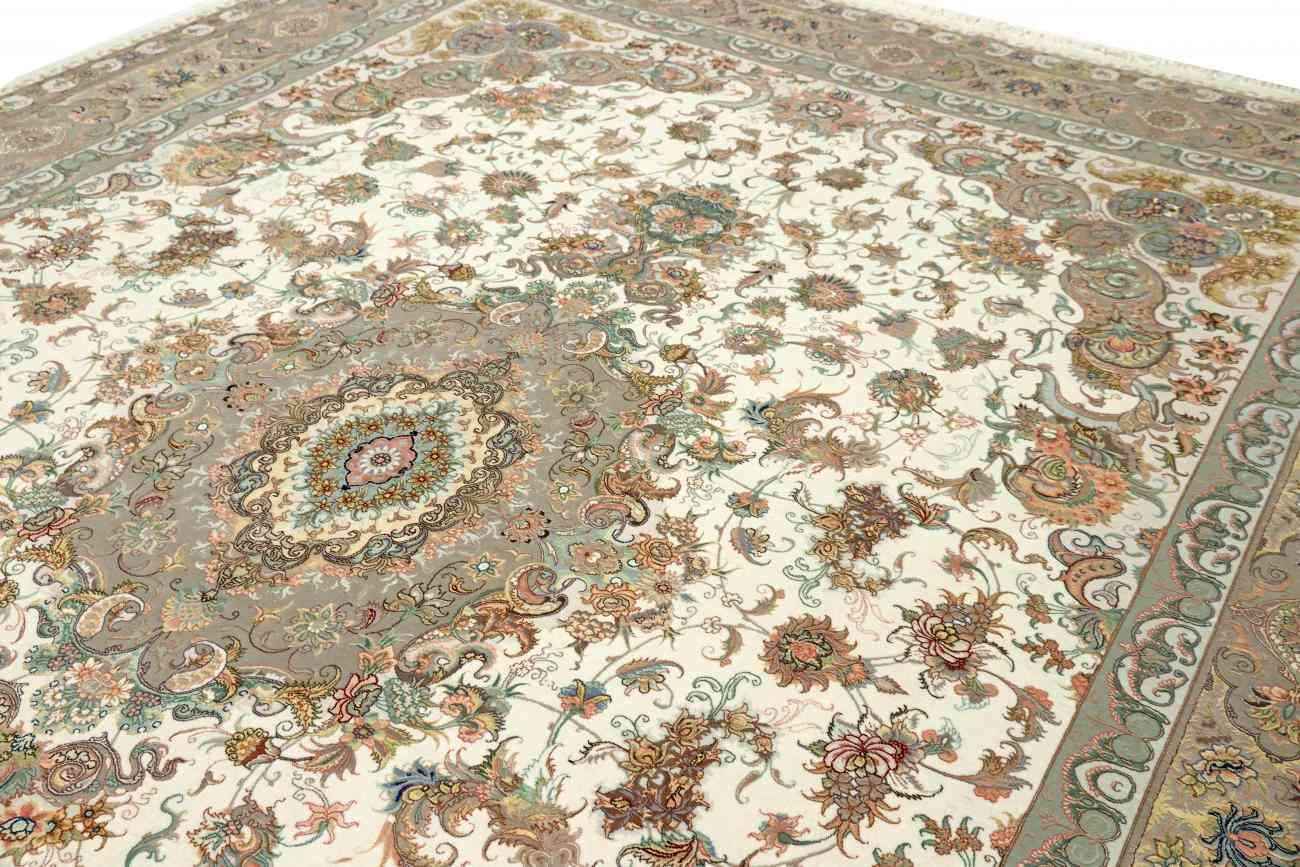 300 x 200 cm Fine Persian Tabriz Silk & wool Traditional Green Large Rug - Rugoutlet