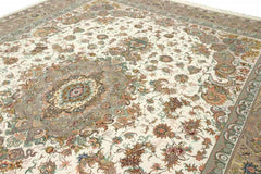 300 x 200 cm Fine Persian Tabriz Silk & wool Traditional Green Large Rug - Rugmaster