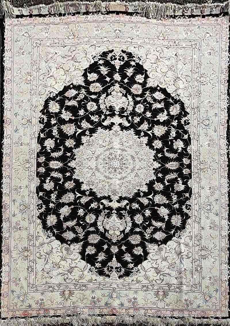 300 x 200 cm Tabriz Black white Traditional Black Large Rug - Rugmaster