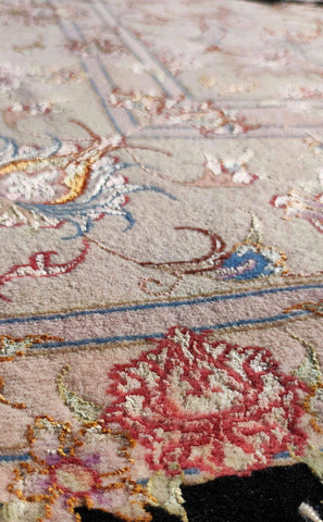 300 x 200 cm Fine Persian Tabriz Silk and Wool Black and pink rug - Rugoutlet