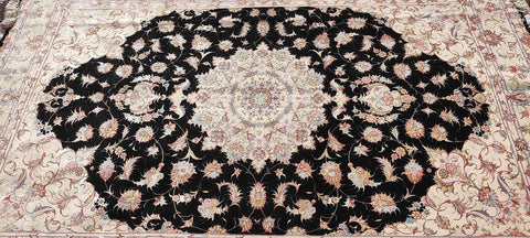300 x 200 cm Fine Persian Tabriz Silk and Wool Black and pink rug - Rugoutlet