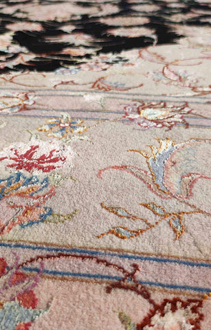 300 x 200 cm Fine Persian Tabriz Silk and Wool Black and pink rug - Rugoutlet