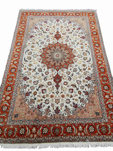 300 x 200 cm Tabriz silk and wool Traditional Orange Large Rug - Rugoutlet