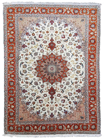 300 x 200 cm Tabriz silk and wool Traditional Orange Large Rug - Rugoutlet
