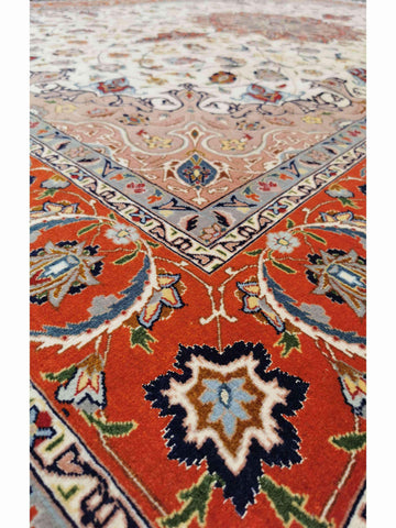 300 x 200 cm Tabriz silk and wool Traditional Orange Large Rug - Rugoutlet