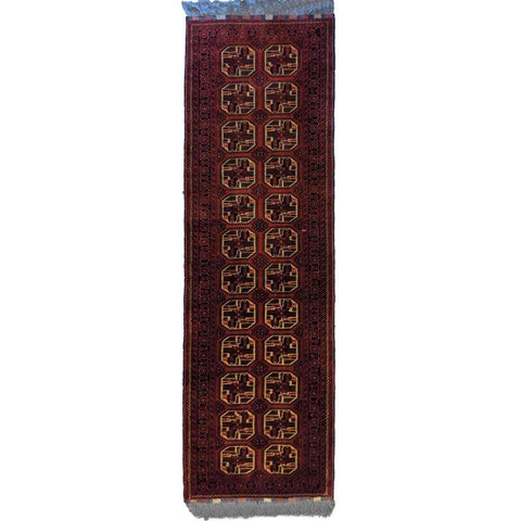 300 x 87 cm Afghan Khan Tribal Red Rug - Rugoutlet