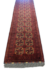 300 x 87 cm Afghan Khan Tribal Red Rug - Rugmaster