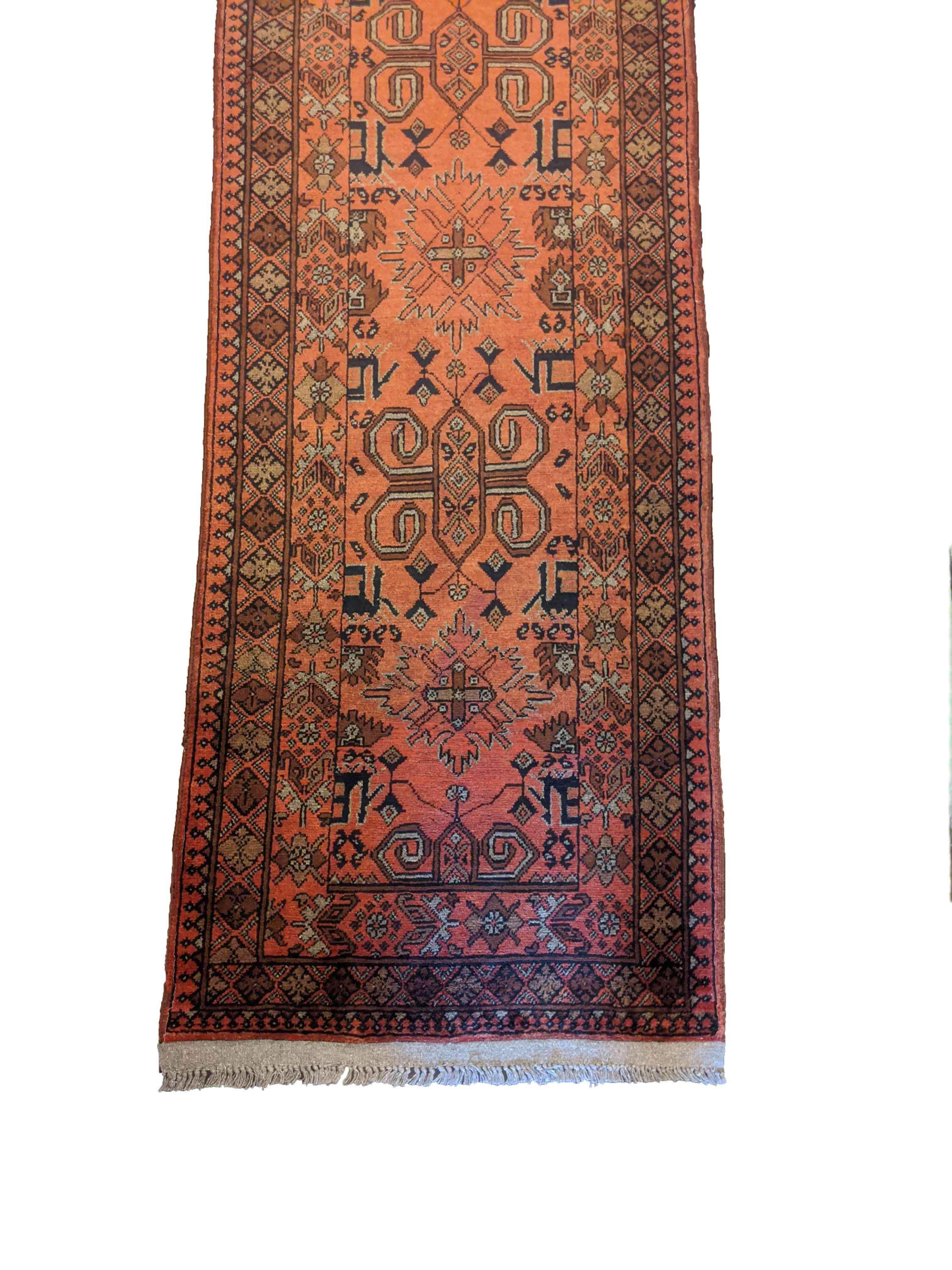 302 x 81 cm Afghan Khan Tribal Red Rug - Rugmaster
