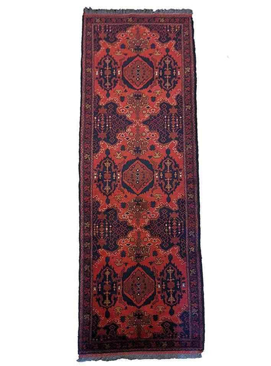 302 x 85 cm Afghan Khan Tribal Red Rug - Rugmaster