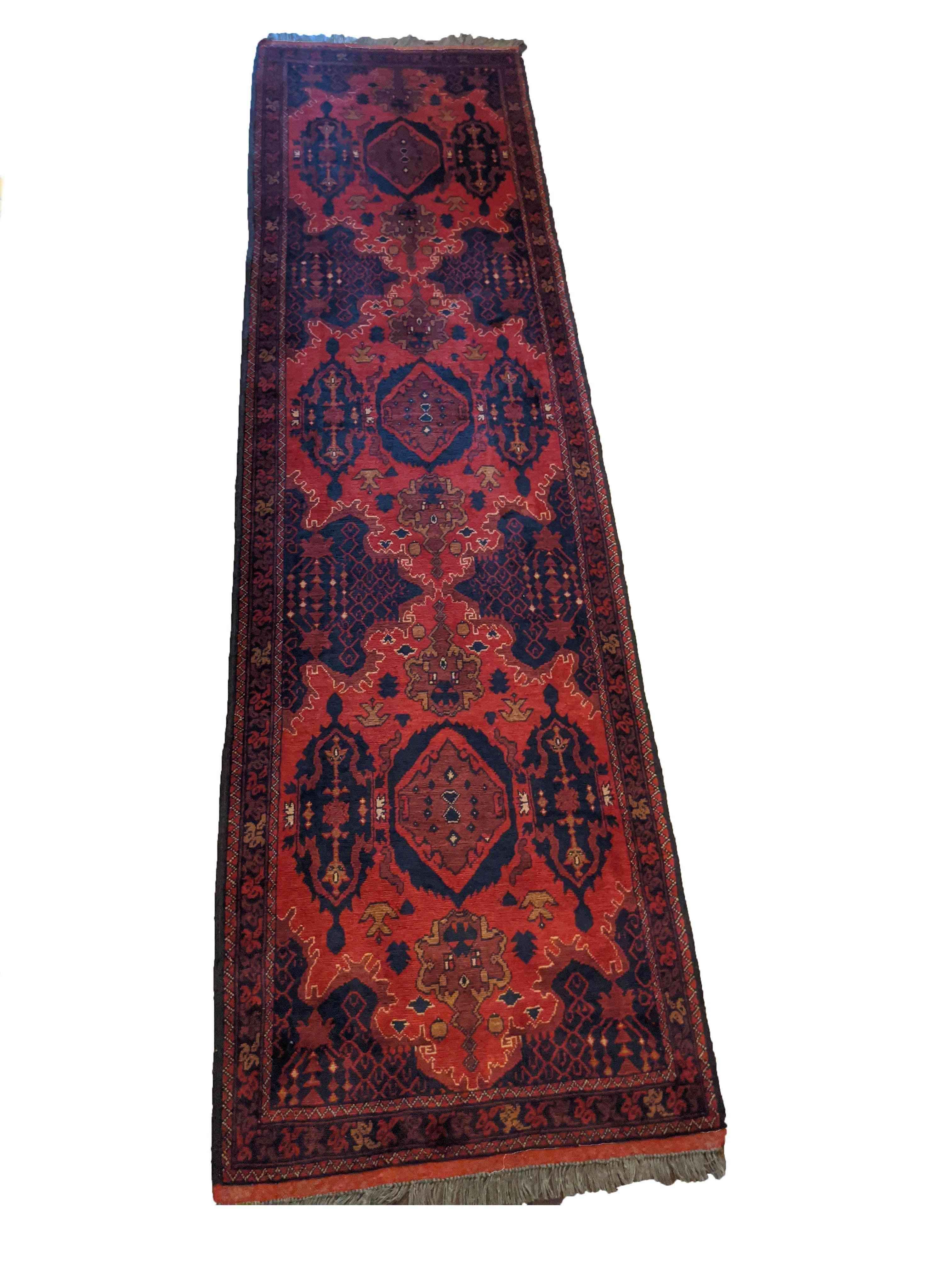 302 x 85 cm Afghan Khan Tribal Red Rug - Rugoutlet