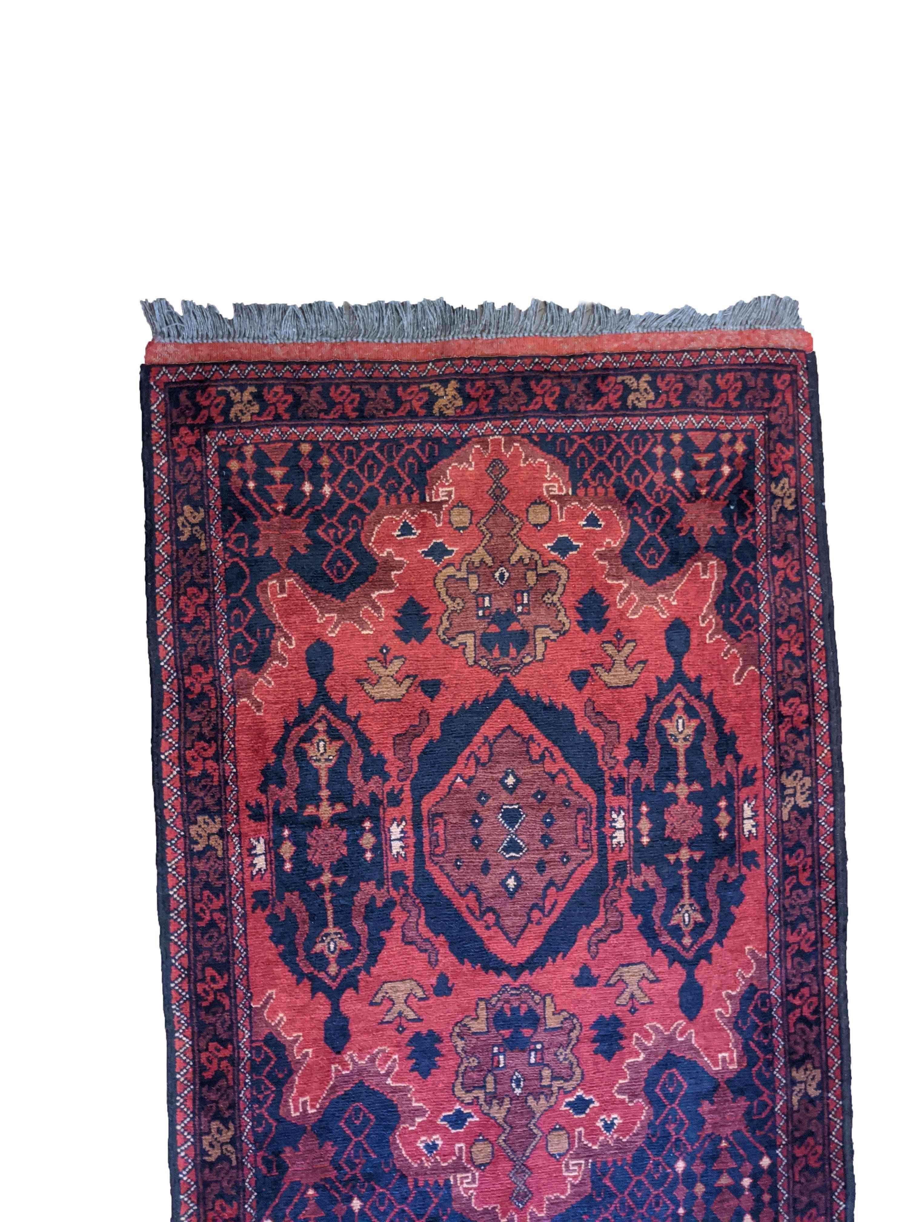 302 x 85 cm Afghan Khan Tribal Red Rug - Rugoutlet