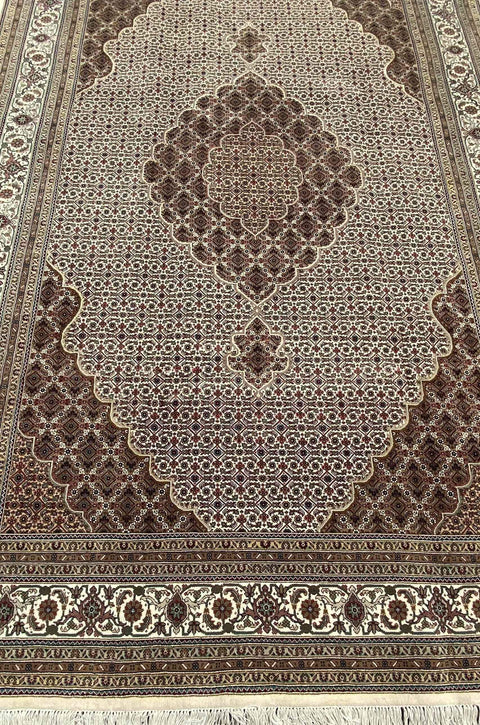 303 x 200 cm Persian Tabriz Geometric Brown Large Rug - Rugmaster