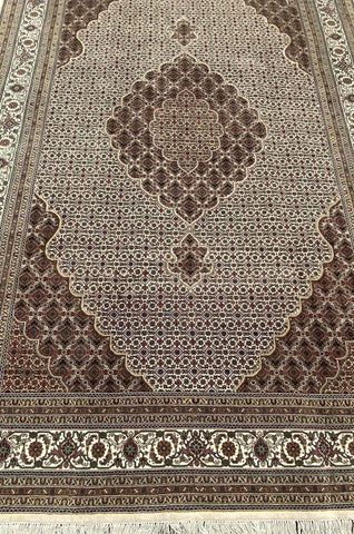 303 x 200 cm Persian Tabriz Geometric Brown Large Rug - Rugmaster