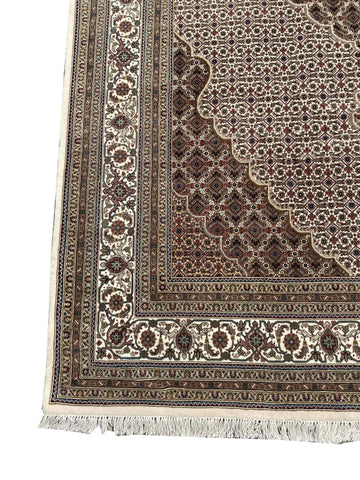 303 x 200 cm Persian Tabriz Geometric Brown Large Rug - Rugmaster