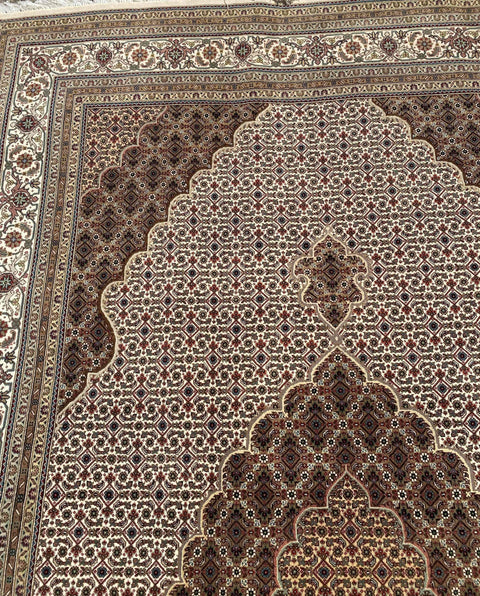 303 x 200 cm Persian Tabriz Geometric Brown Large Rug - Rugoutlet