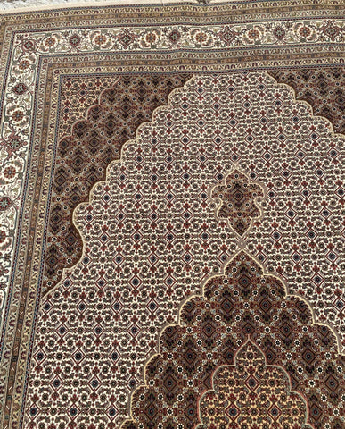 303 x 200 cm Persian Tabriz Geometric Brown Large Rug - Rugoutlet