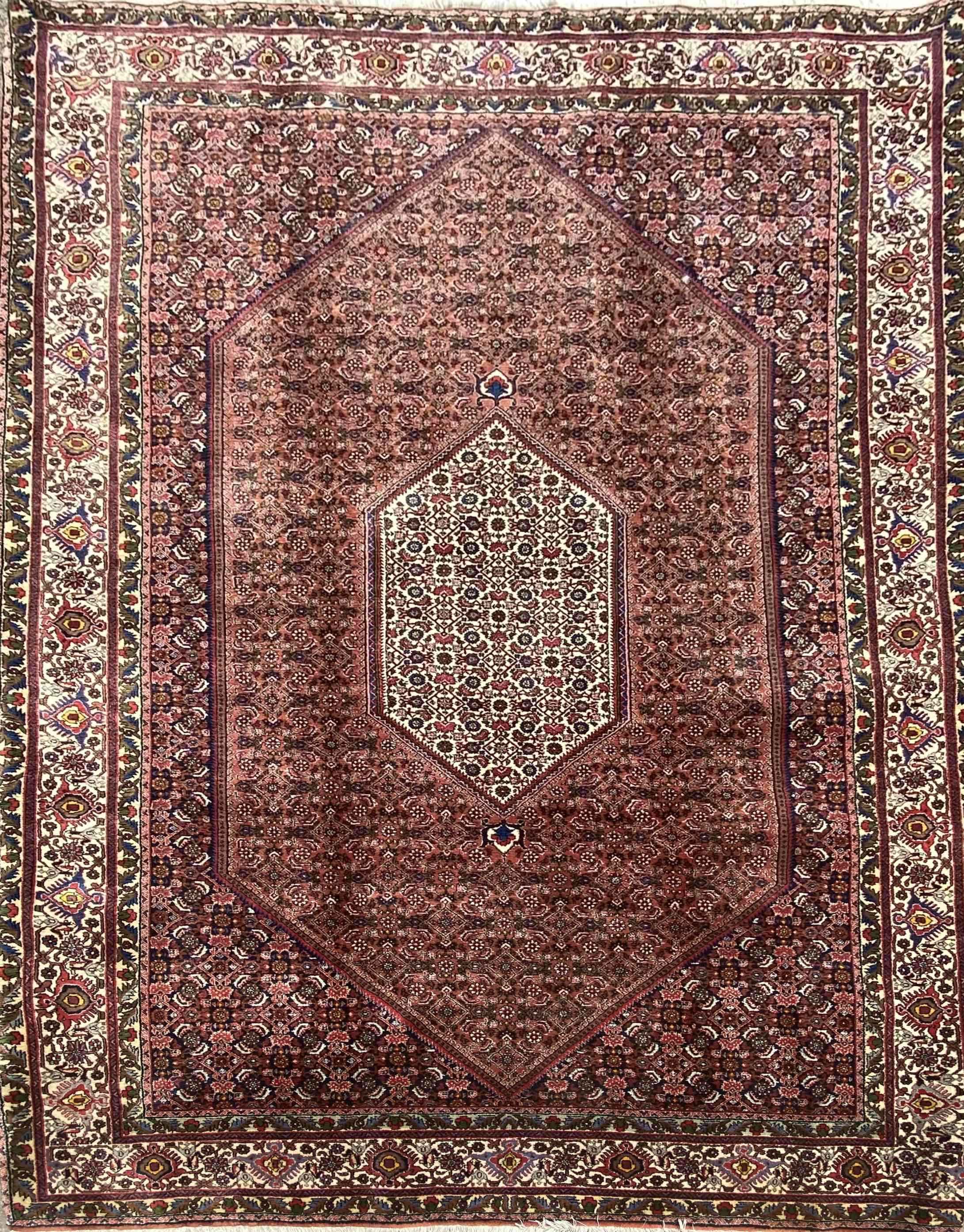 3' 4 x 3' 4 Red and White Bijar Floral Persian Rug (WOOL)