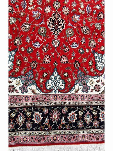 303 x 208 cm Fine Tabriz Silk & Wool Traditional Red Large Rug - Rugoutlet