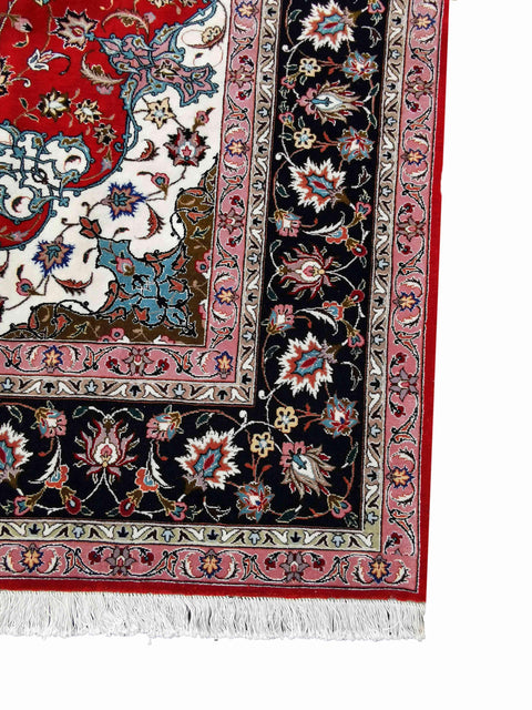 303 x 208 cm Fine Tabriz Silk & Wool Traditional Red Large Rug - Rugoutlet