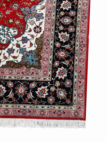 303 x 208 cm Fine Tabriz Silk & Wool Traditional Red Large Rug - Rugoutlet