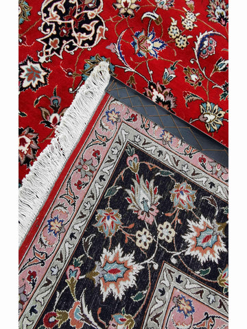 303 x 208 cm Fine Tabriz Silk & Wool Traditional Red Large Rug - Rugoutlet