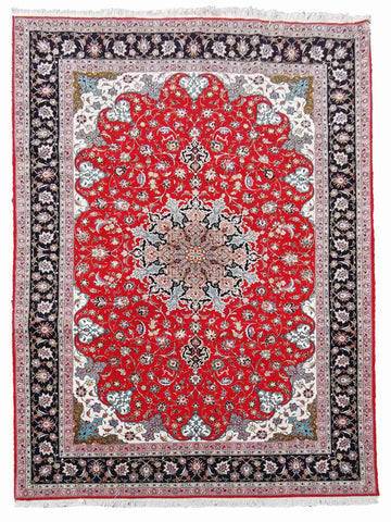 303 x 208 cm Fine Tabriz Silk & Wool Traditional Red Large Rug - Rugoutlet