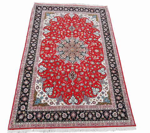 303 x 208 cm Fine Tabriz Silk & Wool Traditional Red Large Rug - Rugoutlet