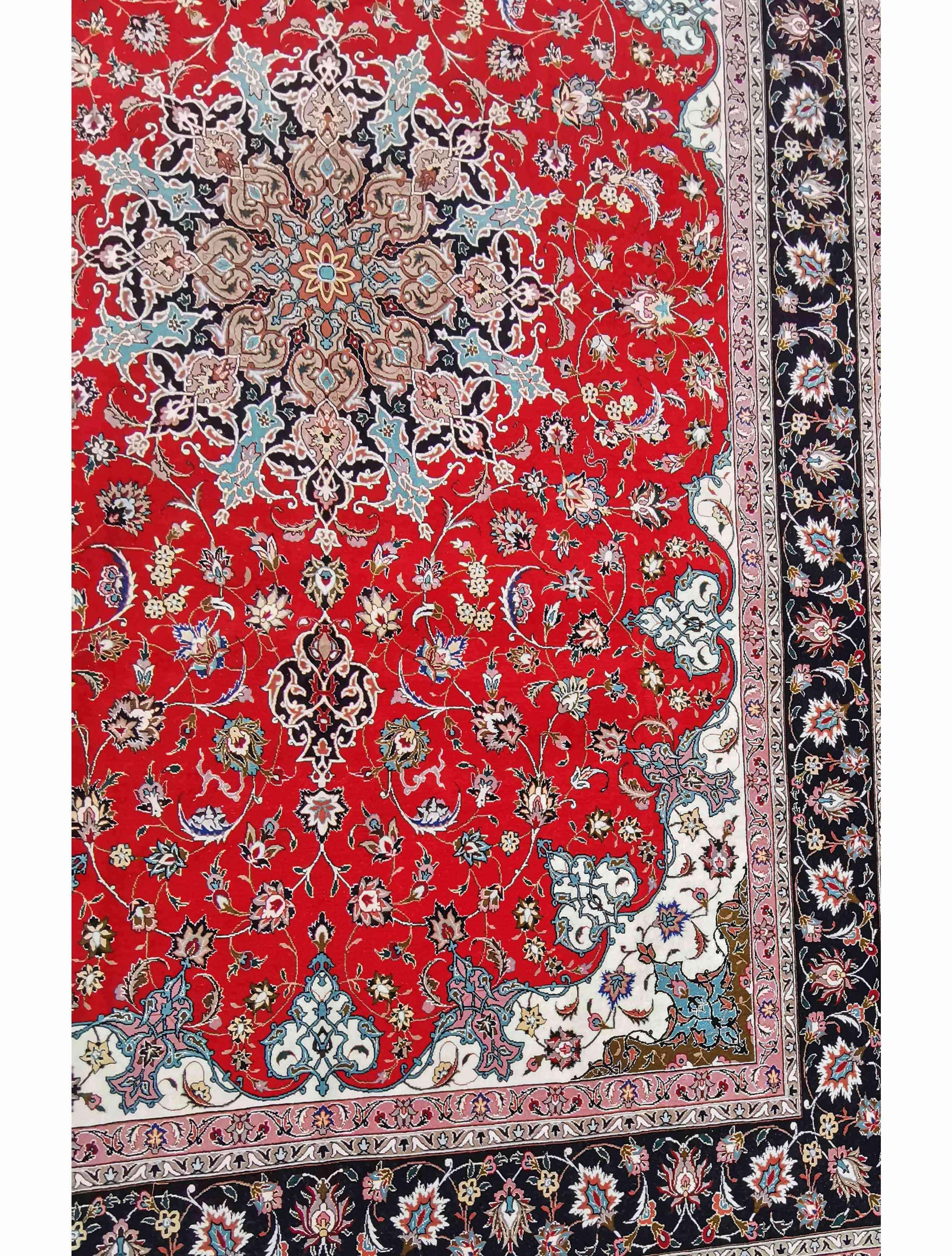 303 x 208 cm Fine Tabriz Silk & Wool Traditional Red Large Rug - Rugmaster