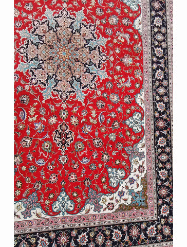 303 x 208 cm Fine Tabriz Silk & Wool Traditional Red Large Rug - Rugoutlet