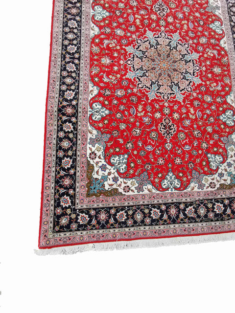 303 x 208 cm Fine Tabriz Silk & Wool Traditional Red Large Rug - Rugoutlet