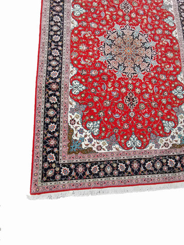 303 x 208 cm Fine Tabriz Silk & Wool Traditional Red Large Rug - Rugoutlet