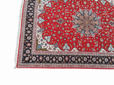 303 x 208 cm Fine Tabriz Silk & Wool Traditional Red Large Rug - Rugoutlet